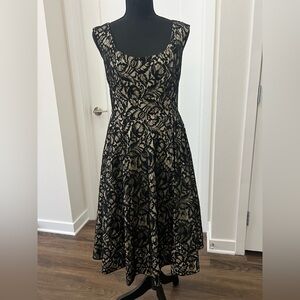 Anthropologie Elegant Black and Cream Lace Dress Size 4